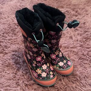 Western Chief Black and Pink Floral Kids Boots